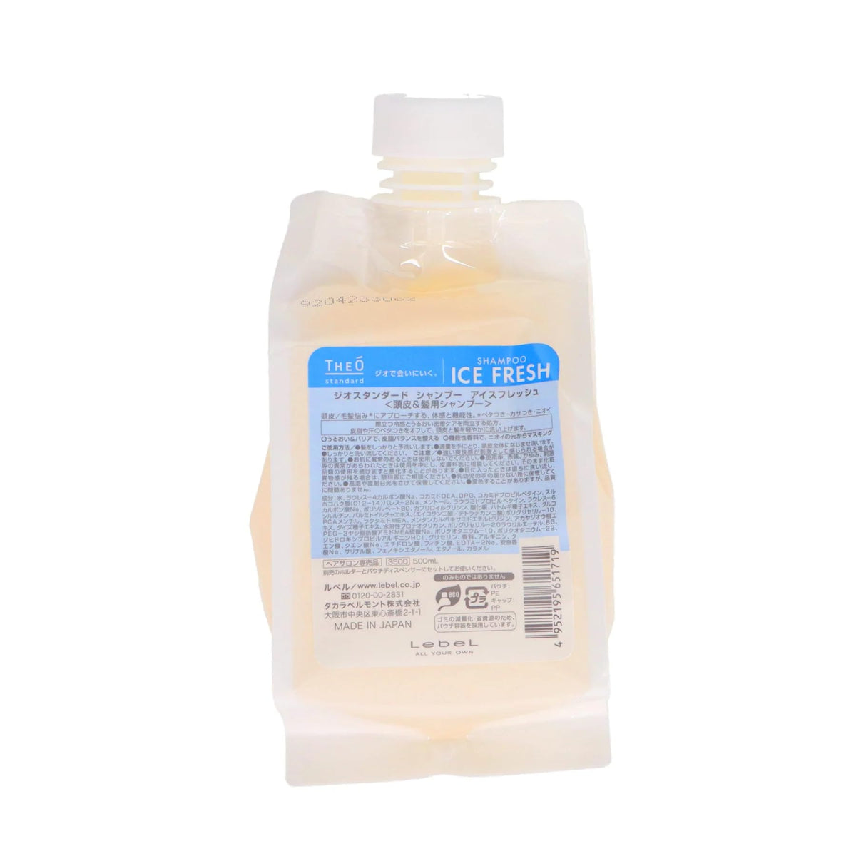 Lebel Theo Standard Shampoo Ice Fresh — Cooling Salon Scalp Refill 500 mL