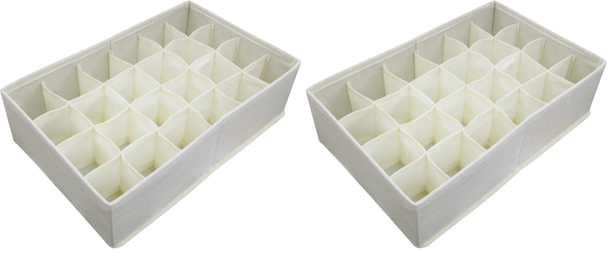 Yamazen Fabric Drawer Divider Box, Non-Woven Cell Organizer for Underwear and Socks, 34 x 21 x 10 cm, 24, 15 or 4 Cells, Ivory