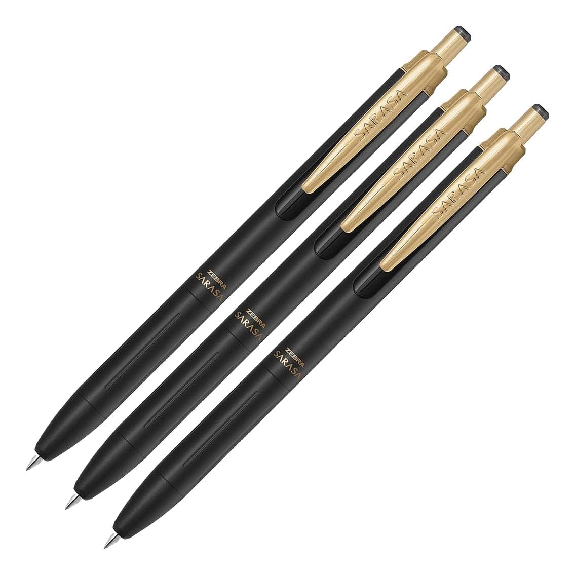 ZEBRA Sarasa Grand Gel Ballpoint Pen 0.5 mm, Retractable with Gold Binder Clip, Water-Based Pigment Water-Resistant Ink, 10.3 x 142.6 mm and 19.3 g, 11 Ink Colours, 1 or 3 Pens