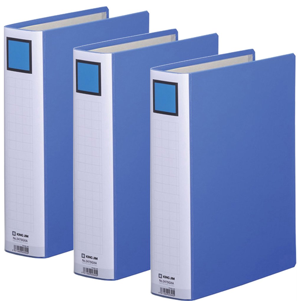 King Jim King File Super Dotch GX A4 Portrait Thick File, Binding Opens Left or Right, 30, 50 or 80 mm for 300, 500 or 800 Sheets, 307 x 243 mm, Blue, 1, 2, 3 or 10 Files