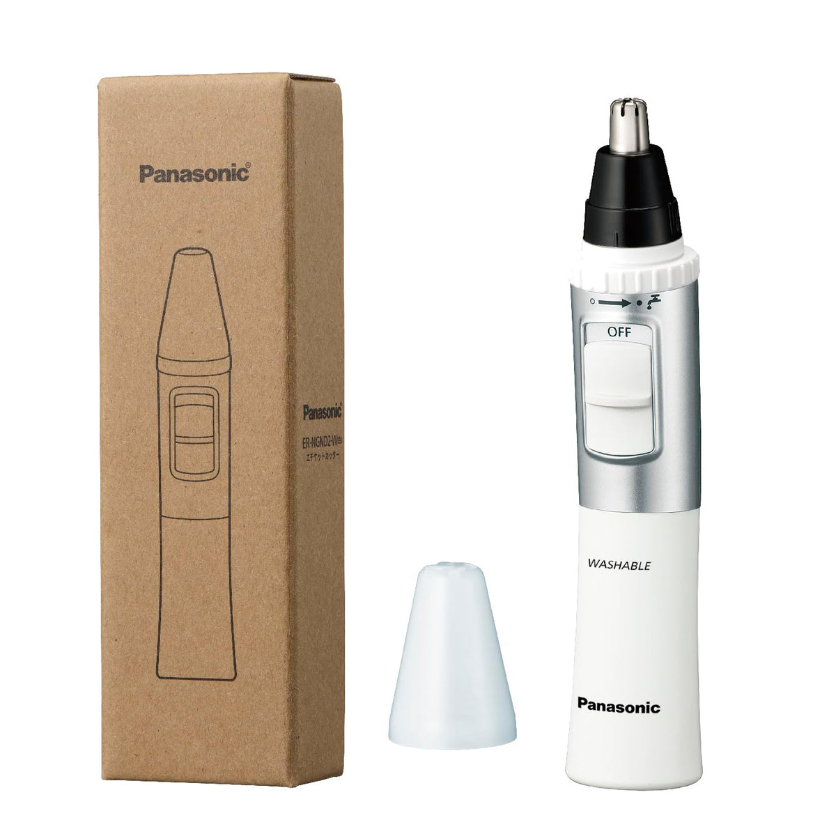Panasonic Etiquette Cutter ER-NGND2, Washable Dry-Cell Battery Nose Hair Trimmer with Dual-Edge Blade and Skin Guard, White or Black