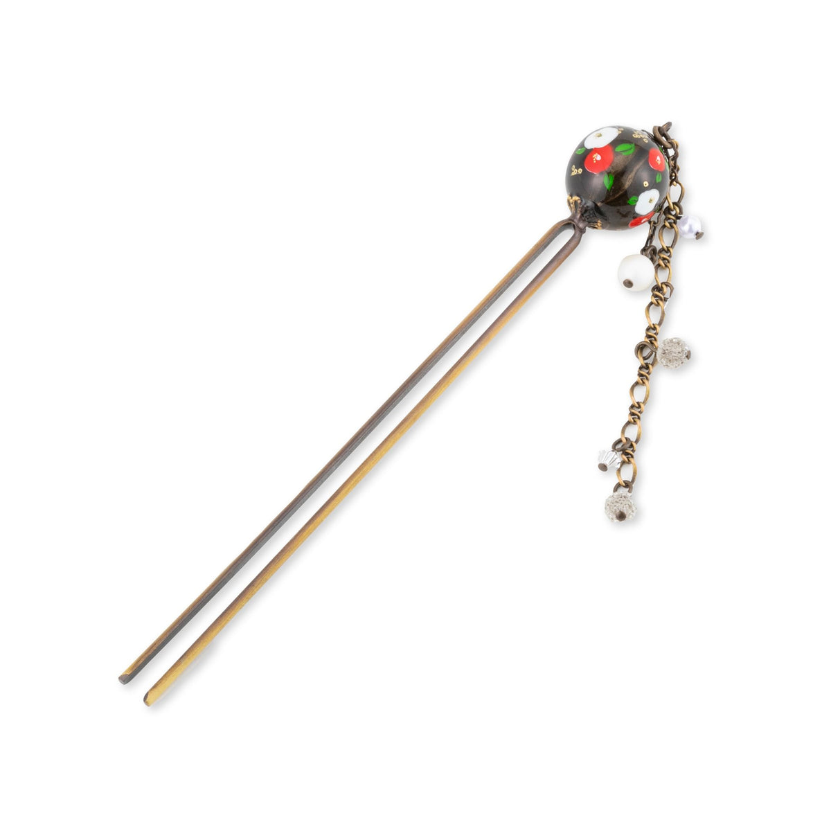 Kanzashi Hair Stick with Tombo-Dama Glass Bead and Swinging Chains, Single Prong Sakura Bead or Two-Prong Clear Bead, Made in Japan
