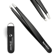Rainblo Round-Tip Precision Tweezers, Black Heat-Treated Stainless Steel Tweezers with Storage Pouch and Cap