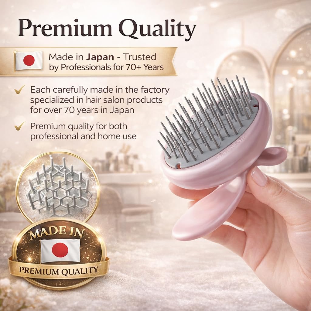 Scalp Scrubber Shampoo Brush with Hexagon Bristle Layout, Pink, for Long Hair and Head Massage, 41 g, Made in Japan