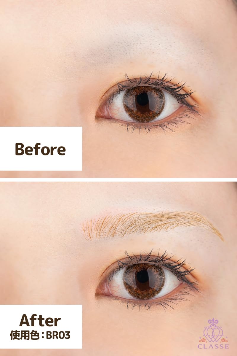 CLASSE Okigae-Mayu Waterproof Eyebrow Tattoo Stickers, Sharp Brow, Dainty Brown BR03, 12 Pairs
