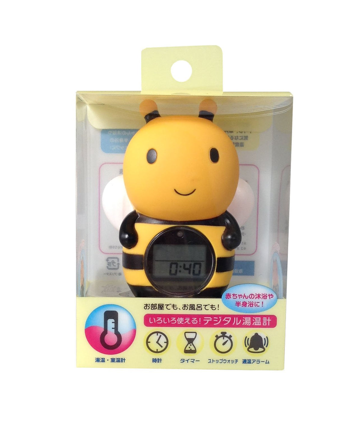 Papa Gino Bee Floating Digital Bath Thermometer RBTM002 with Alarm, Clock, Timer and Stopwatch, 7.8 x 2.8 x 9.5 cm, LR44 Battery Included