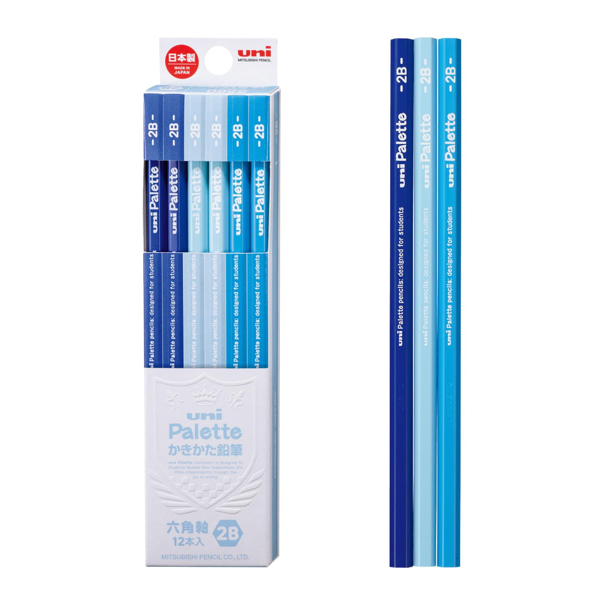 Mitsubishi Pencil Uni Palette Kakikata Learning Pencils, Hexagonal Shaft, Box of 12, Grades HB, B, 2B, 4B or 6B in Pastel, Mint, Navy, Ivory and Character Designs, 47 x 198 x 17 mm and 66 g