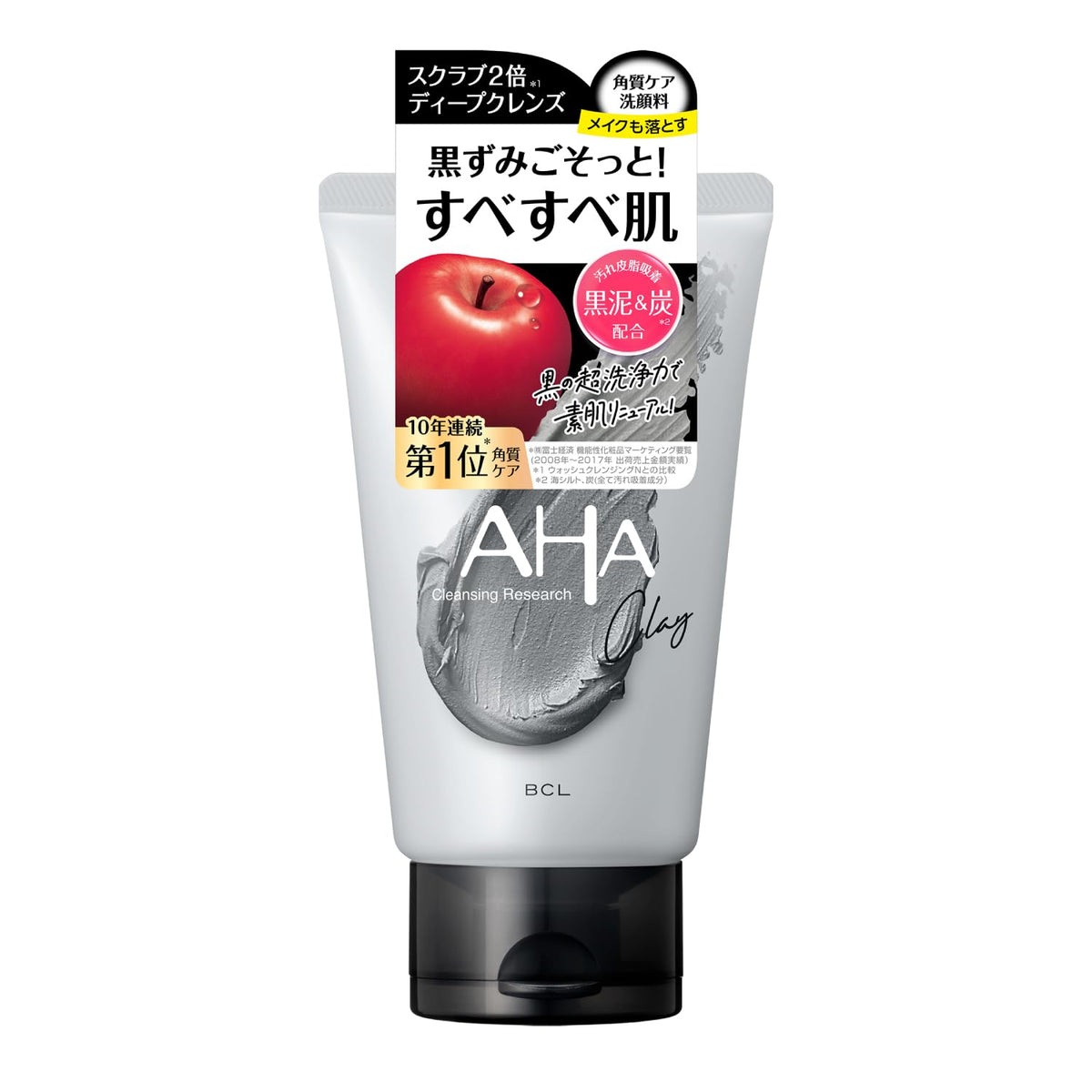 Cleansing Research Wash Cleansing BLACK 3-in-1 Makeup Remover, Face Wash and Exfoliator with AHA, Black Clay and Charcoal, 120 g
