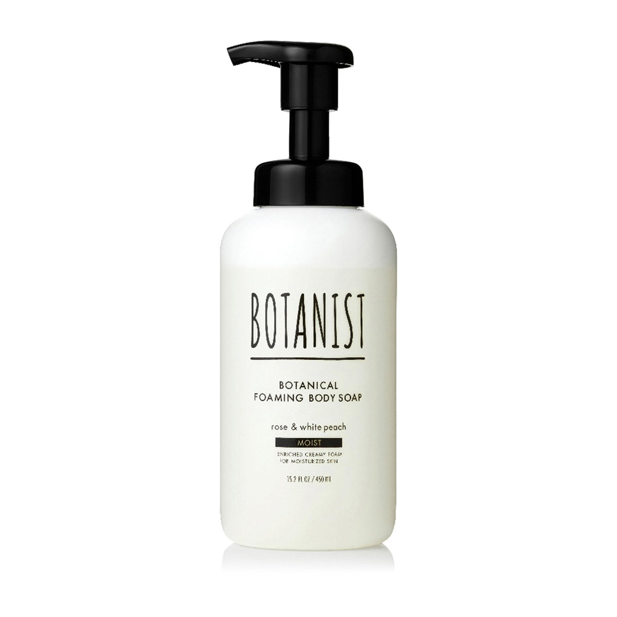 BOTANIST Botanical Foaming Body Soap Moist, Rose and White Peach Scent, Dense Creamy Foam Body Wash, 450 mL Pump