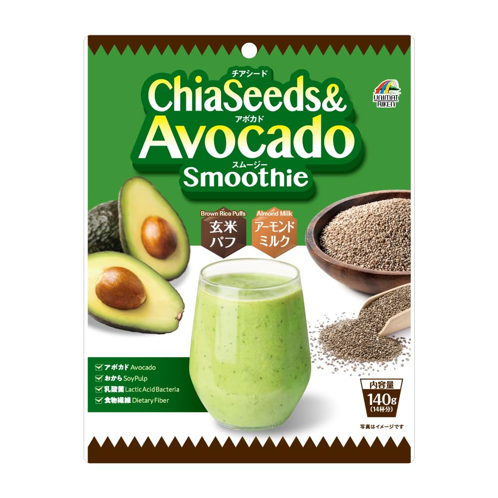 Chia Seeds and Avocado Smoothie Powder with Almond Milk and Kefir, 140 g for 14 Servings, Made in Japan