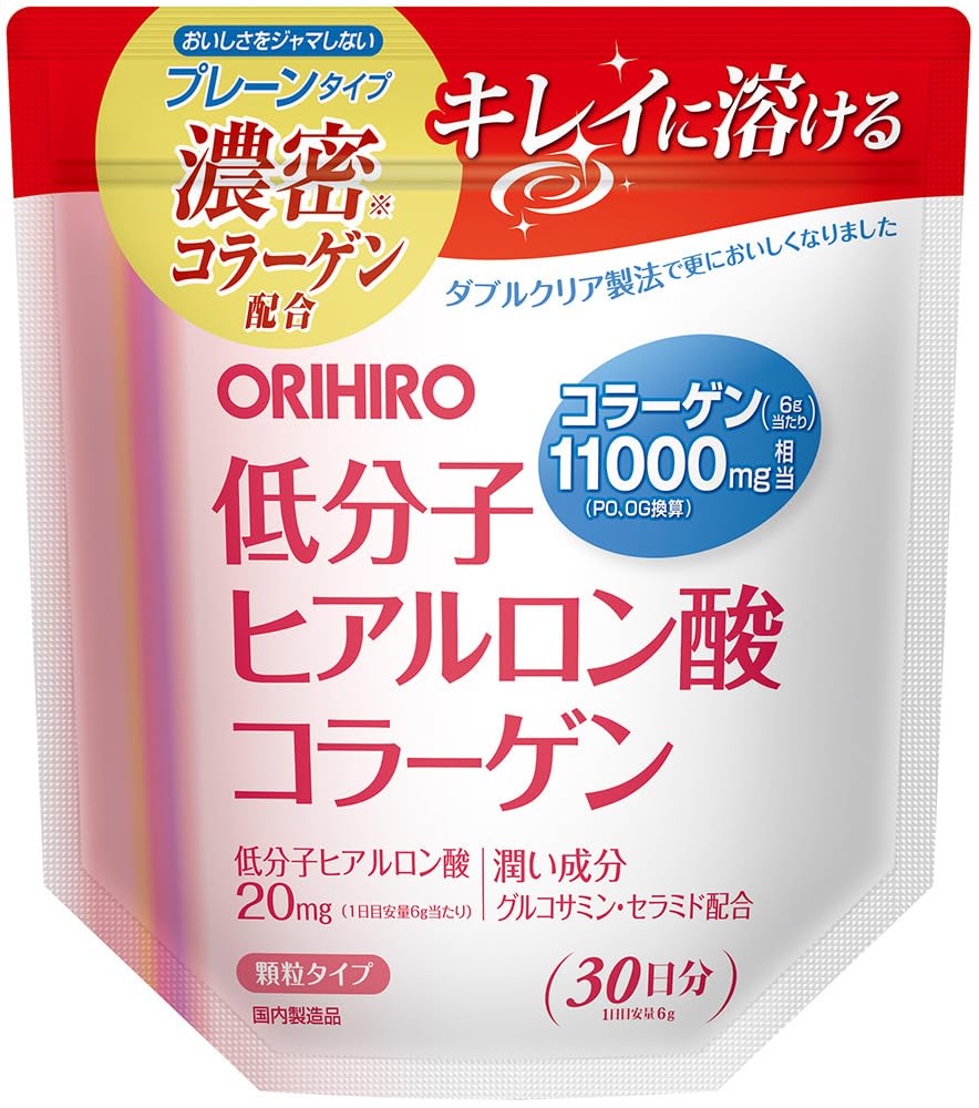 Orihiro Hyaluronic Acid and Collagen Powder, 180 g Pouch, 30 Days