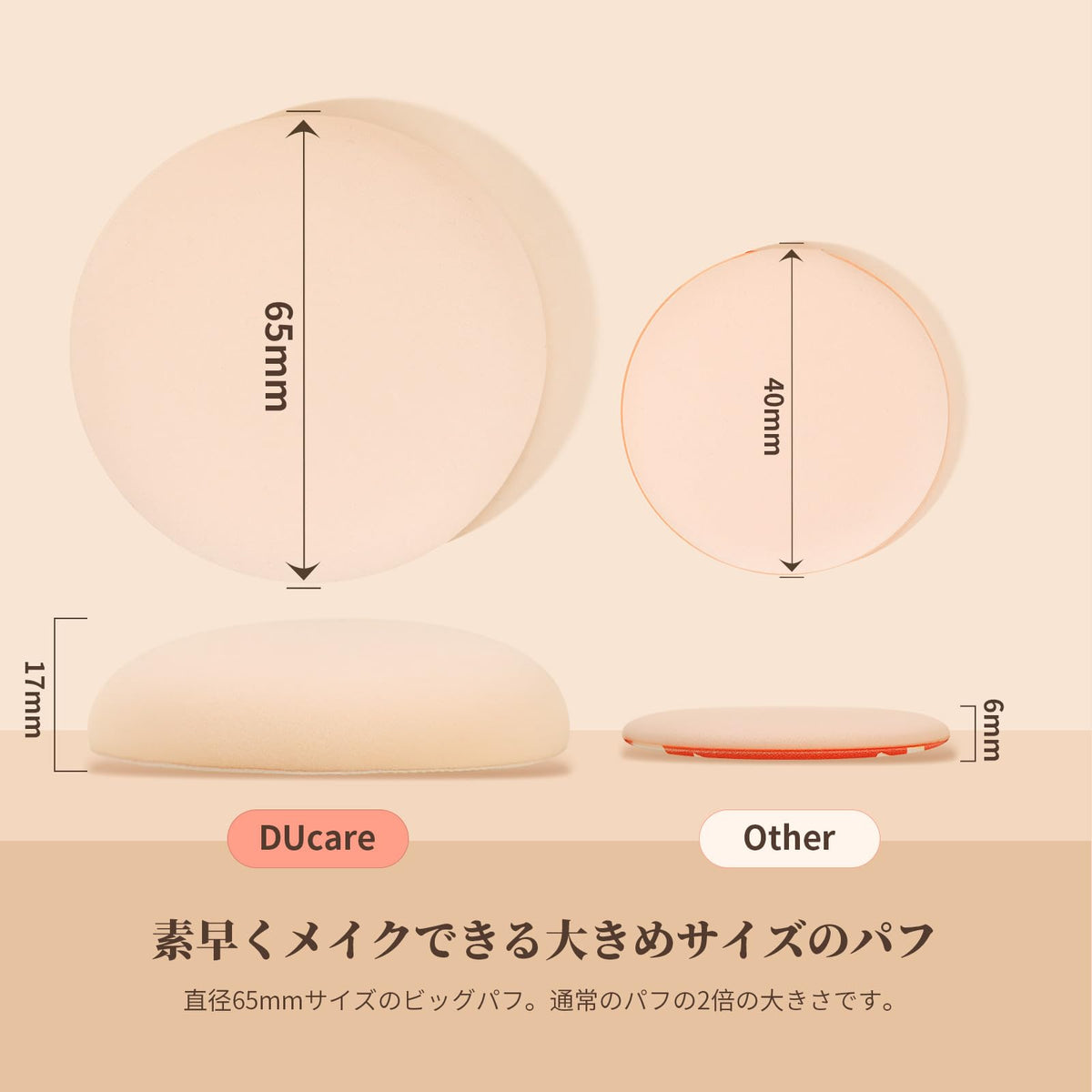 DUcare Flat Foundation Brush and Cushion Make-Up Puff Set DS012, Thumb-Shaped Brush with Soft Fibre Bristles and 65 mm Puff
