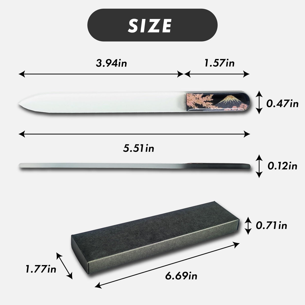 Czech Glass Nail File with Japanese Maki-e Lacquer Art, Boxed Crystal Nail File in Three Designs: Thousand Cranes, Mt. Fuji and Sakura, Weeping Cherry