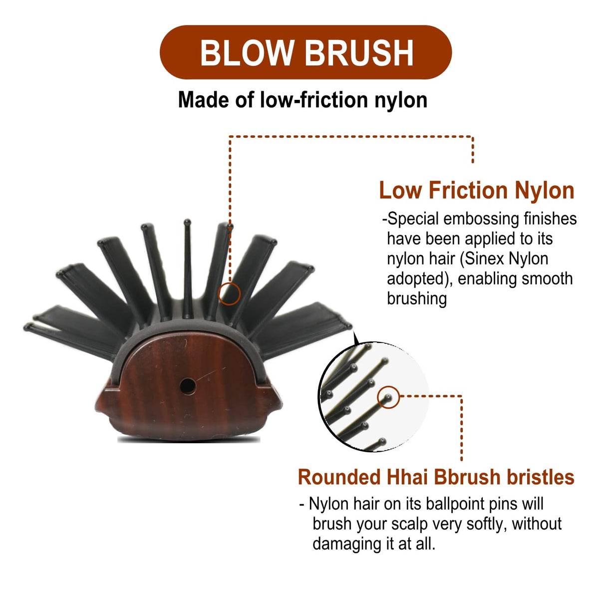 VESS C-2000 Professional Hair Brush, 9-Row Tourmaline Ceramic with Round-Tip Nylon Bristles and Curved Pad, Wood-Grain Brown