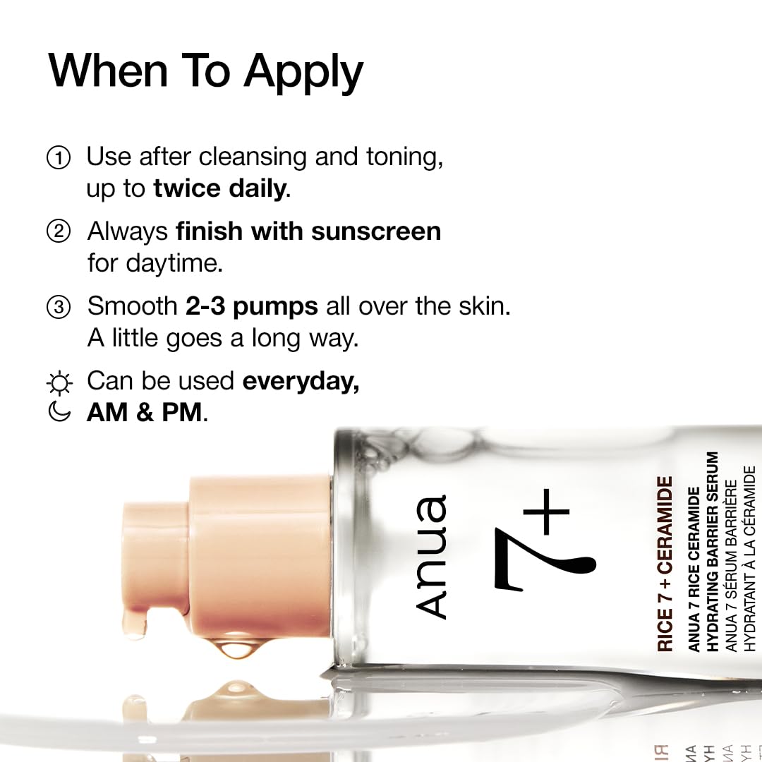 Anua 7 Rice Ceramide Hydrating Barrier Serum, Fragrance-Free Brightening and Moisturising Serum with Niacinamide, 50 mL
