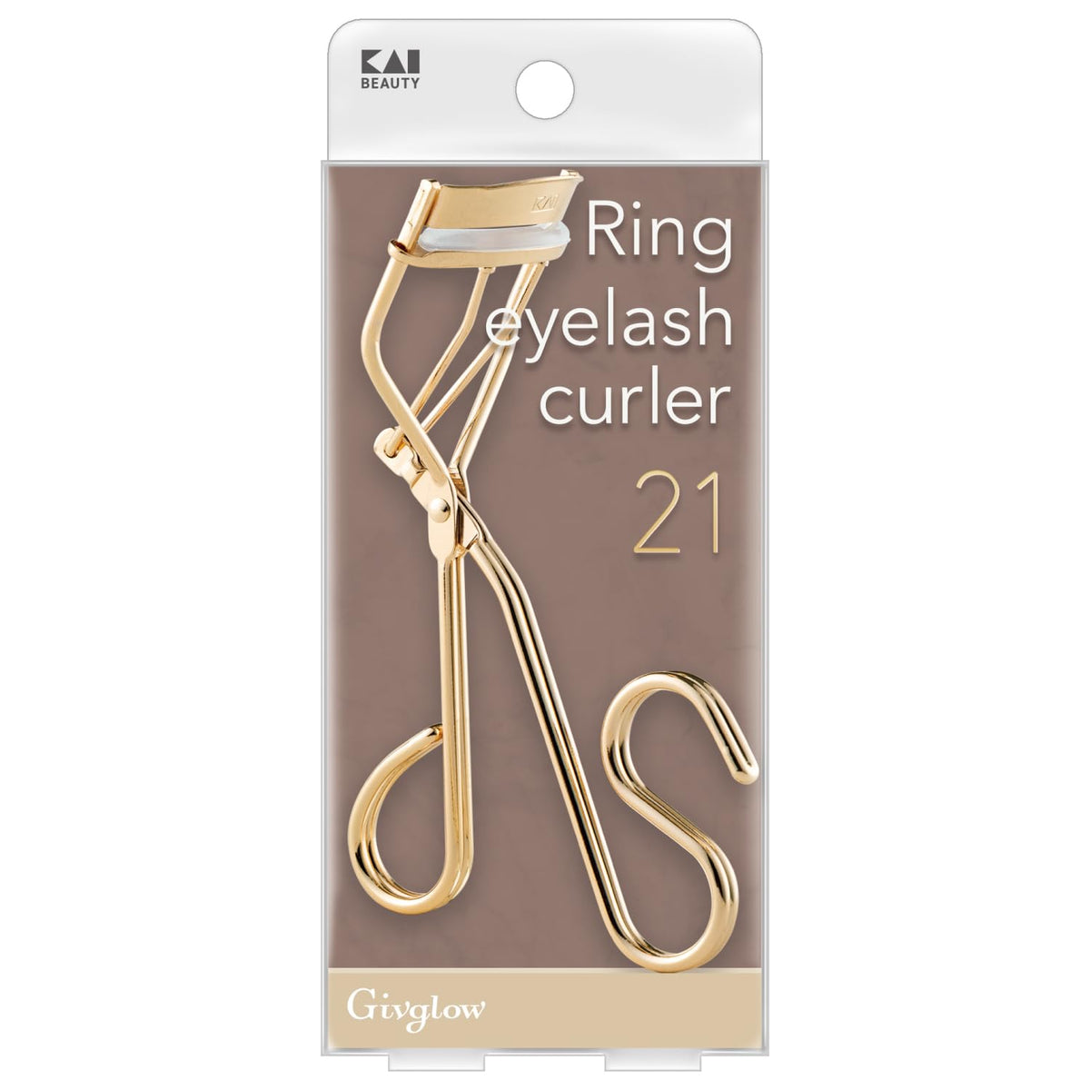 KAI Givglow Ring Eyelash Curler, Easy-Grip Ring Handle with Double Wire and Soft Milky Silicone Pad, R19.5, R21 or R22.5 for Your Eye Shape
