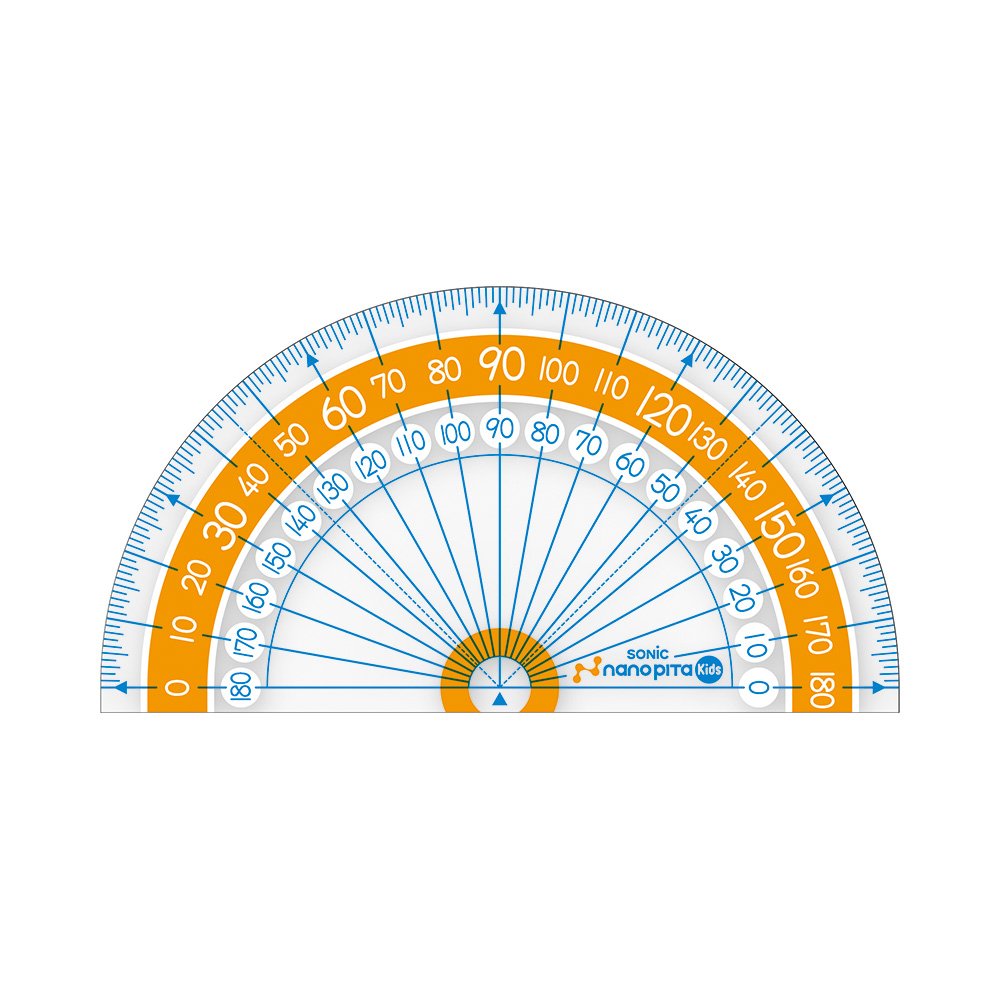 Sonic Nano Pita Kids Protractor 9 cm, Non-Slip PMMA Half-Circle Protractor with Large Numerals and Centre Mark, Name Sticker Included, 9.0 x 4.8 x 0.15 cm