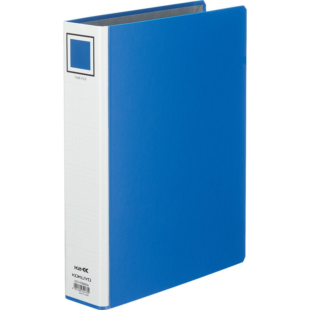 Kokuyo K2 Tube File, Both-Side Opening A4 Portrait 2-Hole File for 300, 500 or 800 Sheets, 30, 50 or 80 mm Spine, with Five Divider Cards, Blue or Silver