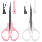 fogman Eyebrow Scissors Set of 2, Curved and Straight Fine-Tip Stainless Steel Brow Trimming Scissors with Tip Covers for Men and Women