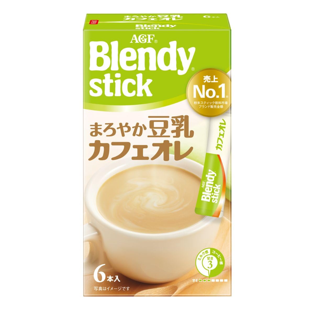 AGF Blendy Stick Mellow Soy Milk Cafe au Lait Instant Coffee, 6 Sticks, No Milk Used