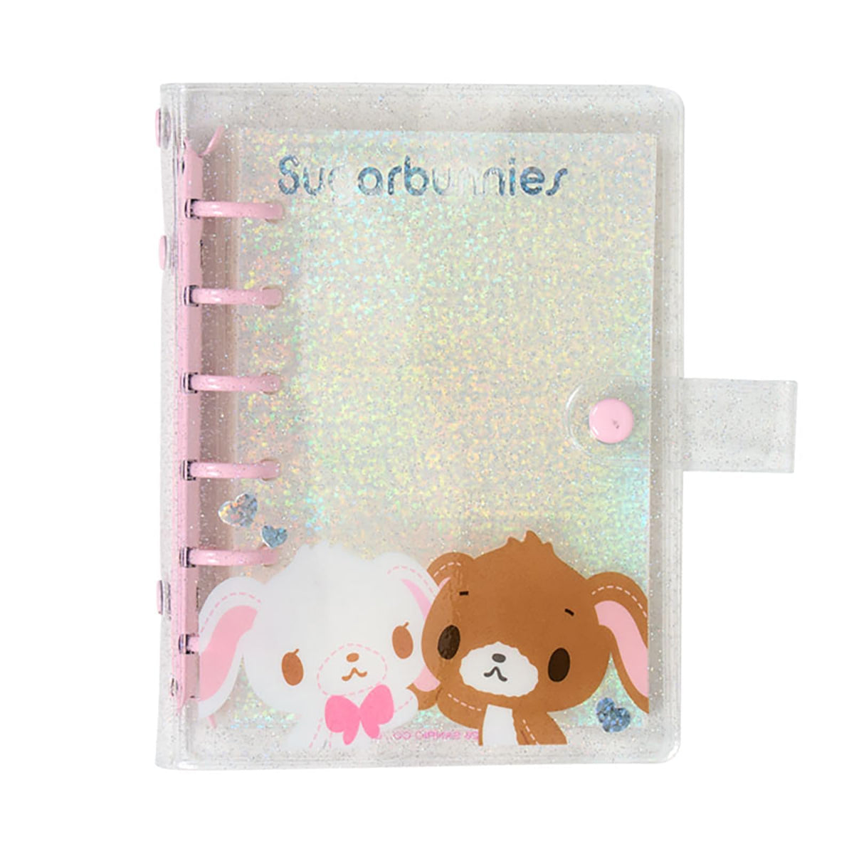 Sanrio Clear Sticker Binder, Six-Ring Snap-Button Binder with Holographic Glitter Refill Pockets for Stickers up to 7.3 x 12.9 cm, About 14 x 15 x 2.5 cm, Six Characters