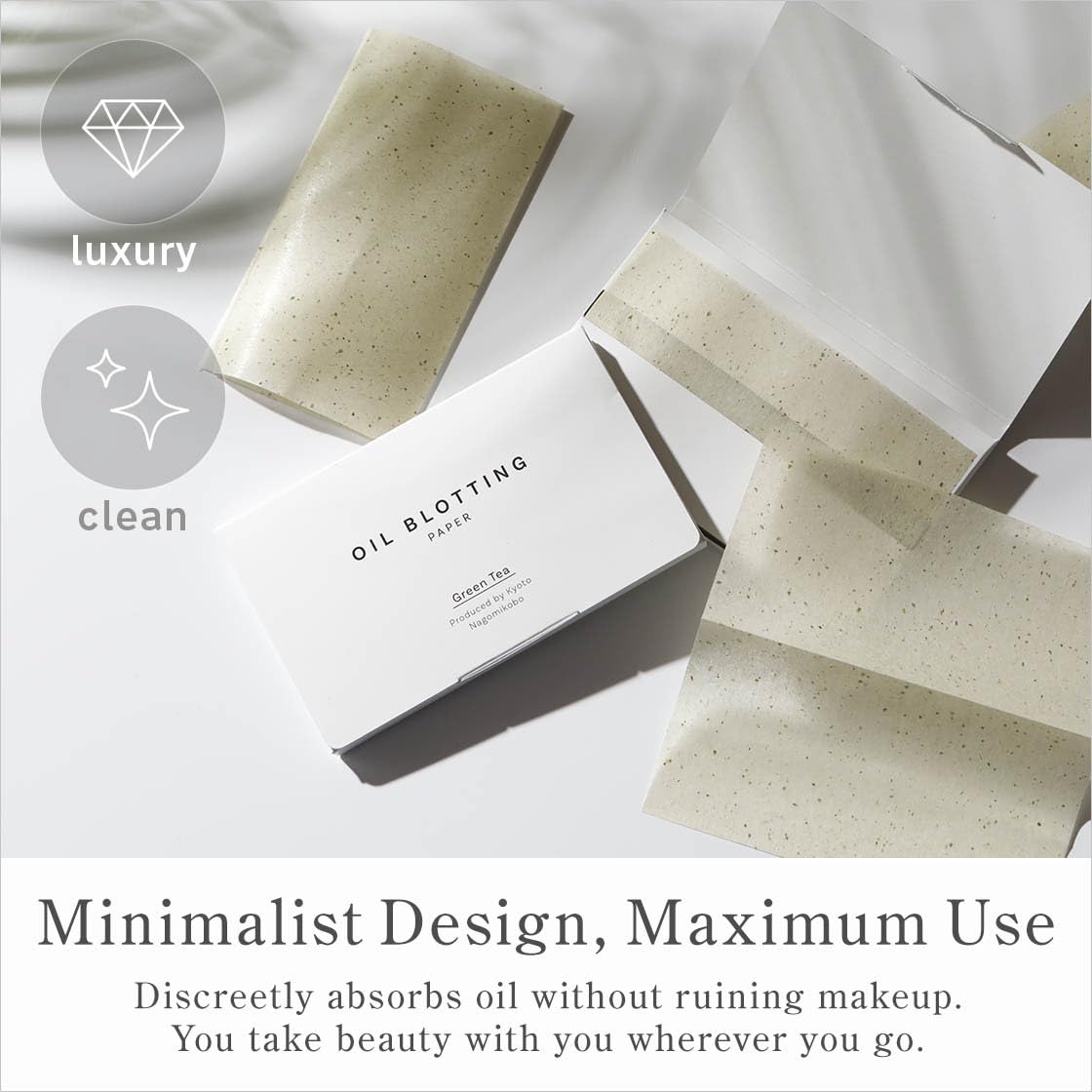 Japanese Oil Blotting Paper, 100 Sheets per Box, Mino Washi, Green Tea or Black Charcoal, Pack of 1 or 2, Made in Japan