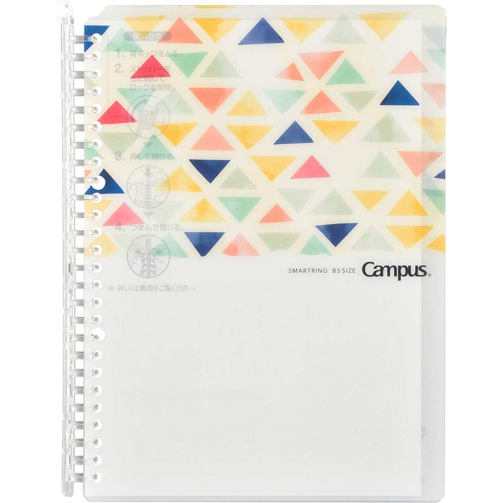 KOKUYO Campus Smart Ring Loose-Leaf Binder 60, Slim Fold-Back Cover B5 26-Hole for Up to 60 Sheets, 270 x 208 x 17 mm, Clear, Pink, Blue, Mint, Taupe, Pastel Patterns