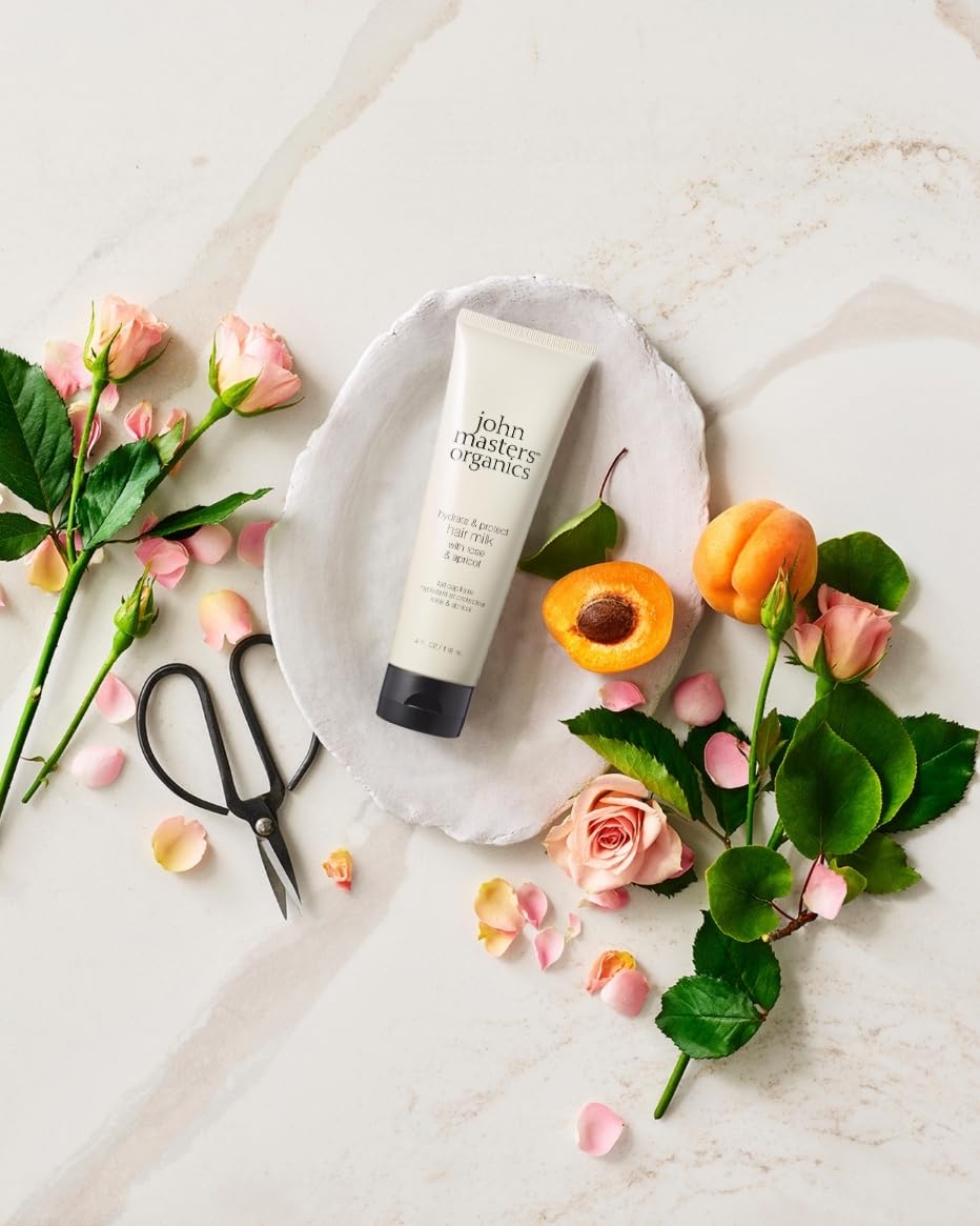John Masters Organics Hydrate and Protect Hair Milk with Rose and Apricot, Leave-In Hair Treatment, 118 mL