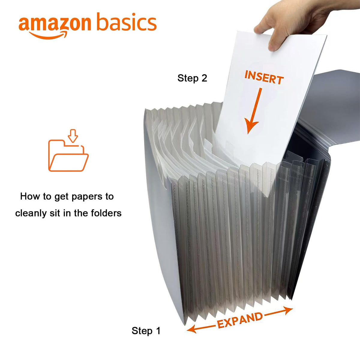 Amazon Basics Expanding Poly File Folder A4, 13 Tabbed Pockets Holding up to 260 Sheets, Cord Closure, Waterproof and Tear-Resistant, 33 x 23.4 x 4.1 cm, Black or Black and Gray