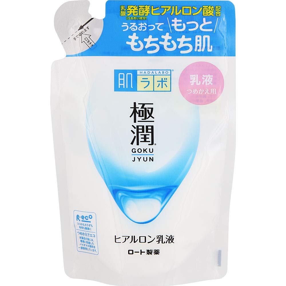 ROHTO Hada Labo Gokujyun Hyaluronic Milky Lotion Refill, 140 mL Pouch