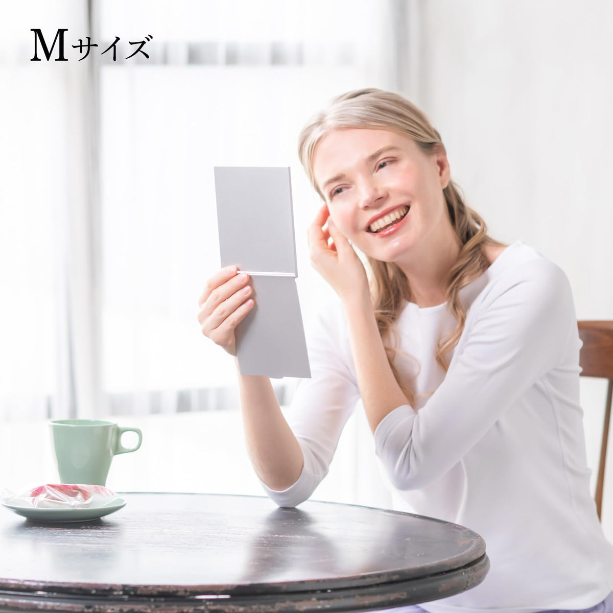 Horiuchi Mirror Slim and Light Compact Folding Mirror, Handheld and Tabletop Makeup Mirror in M and L Sizes, Silver, Black or White, Made in Japan