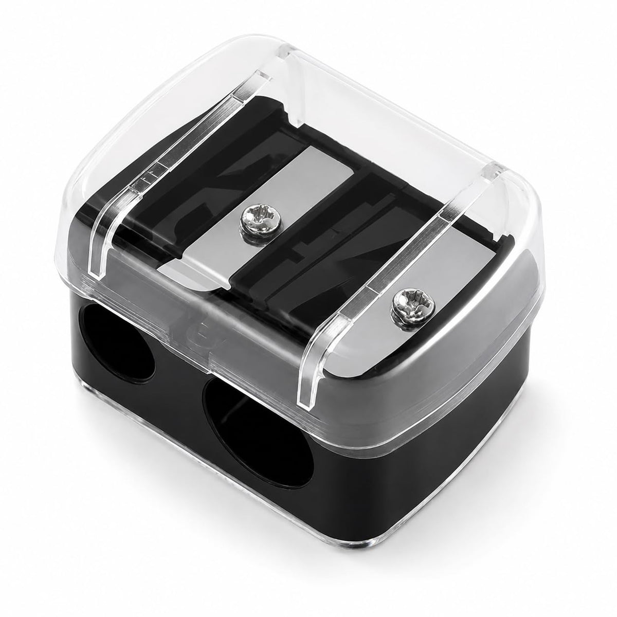 NooBML Cosmetic Pencil Sharpener with Lid, Two-Hole Mini Sharpener for 8 mm and 11 mm Eyebrow, Eyeliner and Lip Pencils, Black