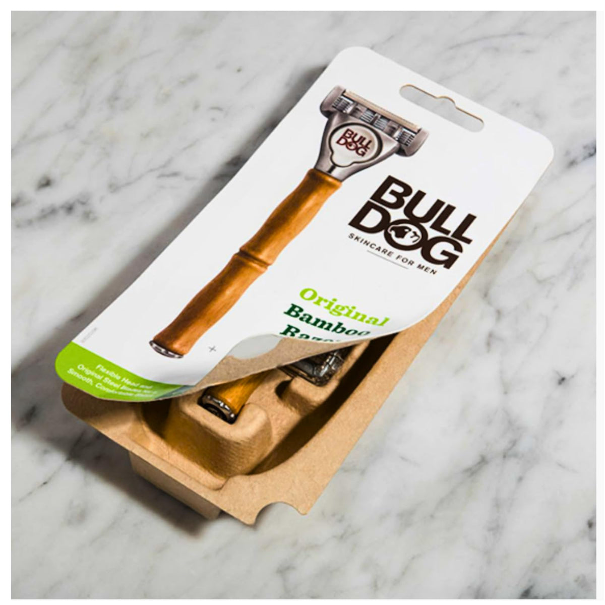 Bulldog Original Bamboo Razor, 5-Blade Pivoting Razor with Aloe Smoother and Rear Trimmer, Bamboo Handle with 2 Blades
