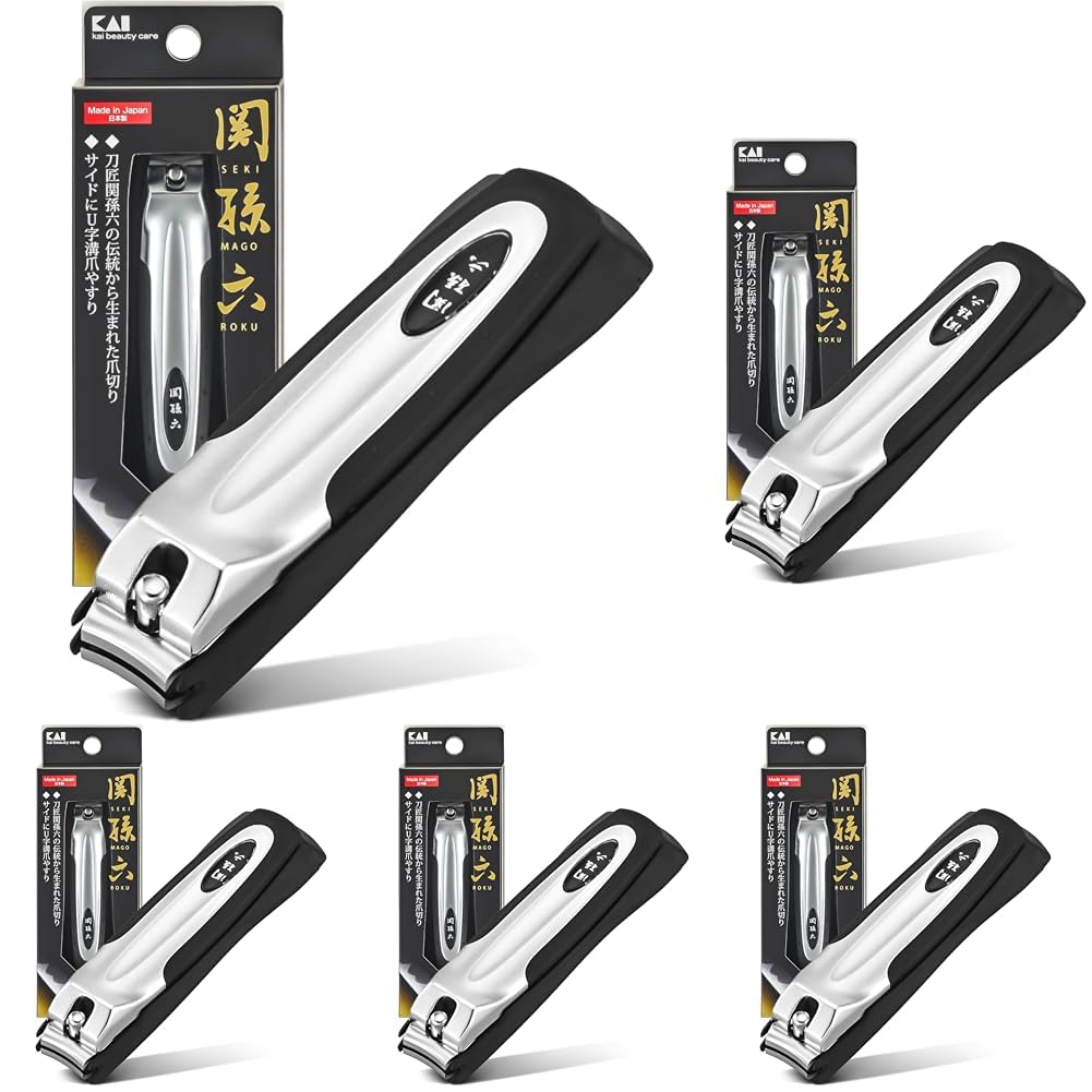 KAI Seki Magoroku Nail Clipper Type 101, Stainless Steel Blade With U-Groove File And Stopper Case, S, M, L Or Set Of 5