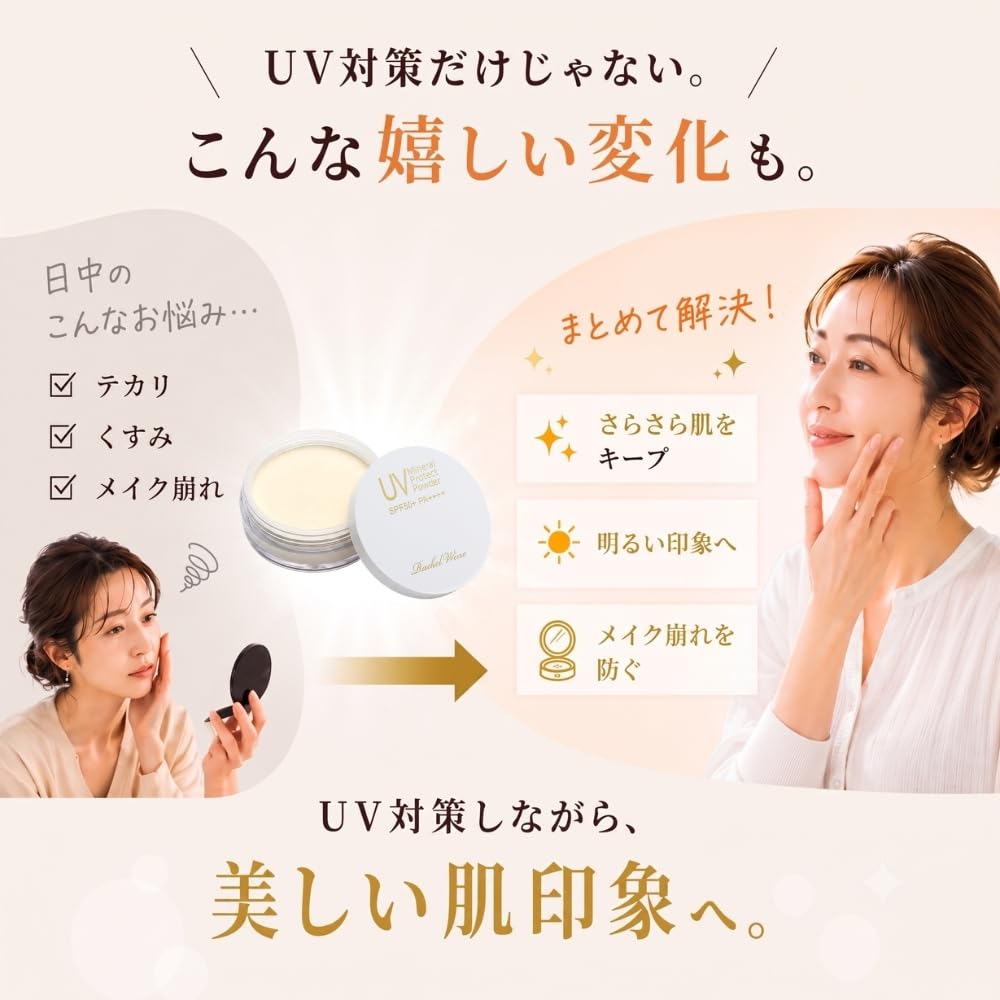 Rachel Wine UV Mineral Protect Powder SPF50+ PA++++, Non-Chemical Soap-Off Touch-Up Powder with Blue Light Cut