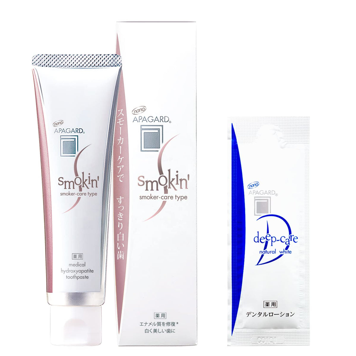Apagard Smokin' Medicated Hydroxyapatite Whitening Toothpaste for Smokers with Double Stain-Removing Ingredients, Mild Mint, 105 g with a 5 mL Deep Care Liquid Toothpaste Pouch