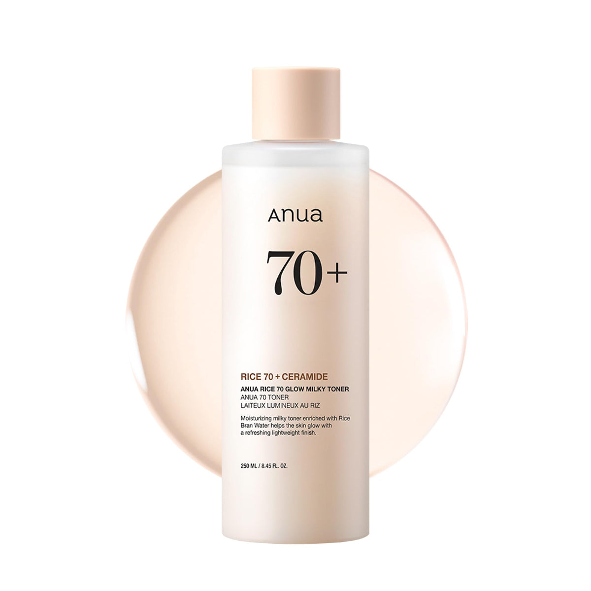 Anua Rice 70 Glow Milky Toner, Lightweight Rice Water and Ceramide Milky Face Toner for Glowing Skin, 250 mL