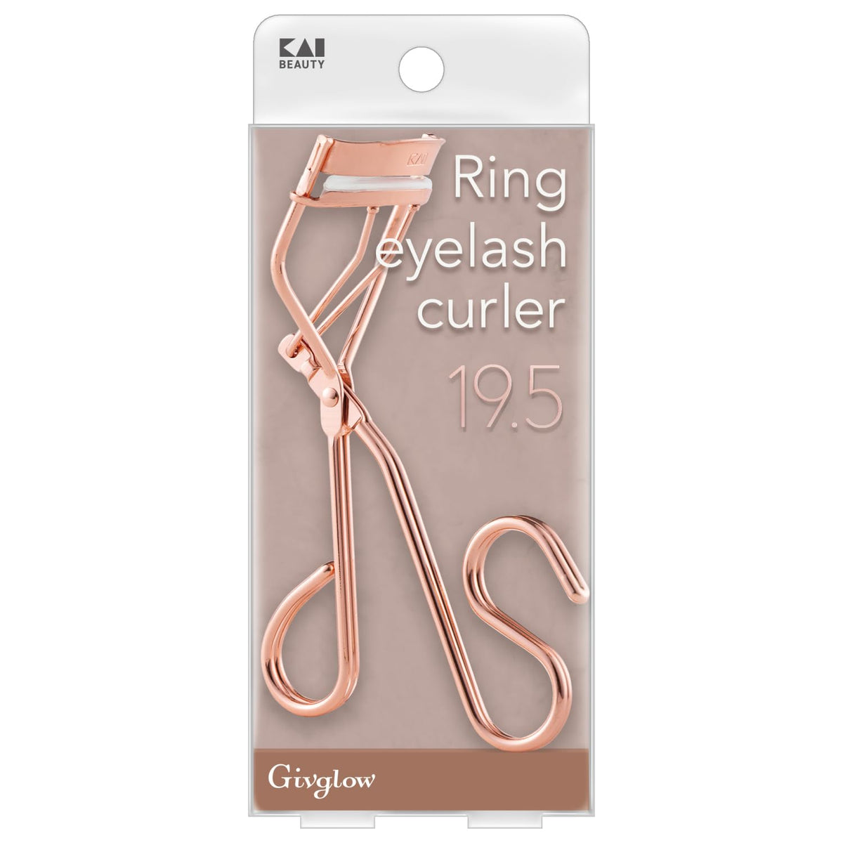 KAI Givglow Ring Eyelash Curler, Easy-Grip Ring Handle with Double Wire and Soft Milky Silicone Pad, R19.5, R21 or R22.5 for Your Eye Shape