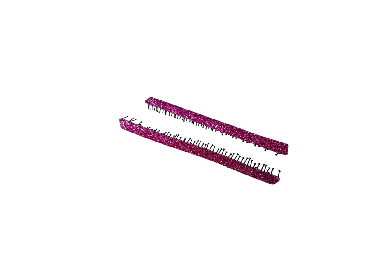 Slim Rectangle No-Crease Hair Clips for Bangs, Set of 2, Made in Japan, Glitter, Faux Leather and Velvet, 74 x 5.8 mm