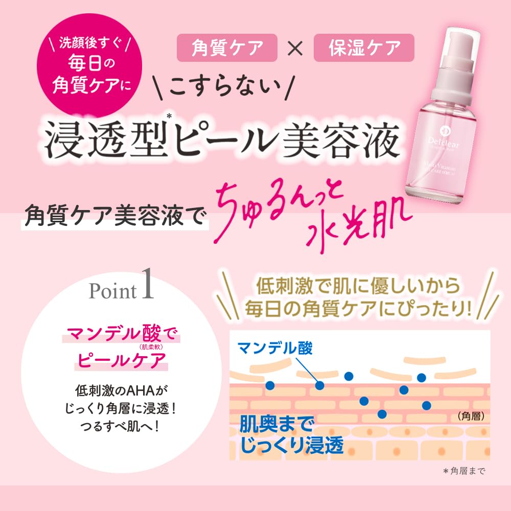 Meishoku Detclear Bright & Peel Multi Vitamin Peel Serum with 2% Mandelic Acid, Capsule Retinol and Vitamin C, Leave-On Peel Care Serum, 33 mL
