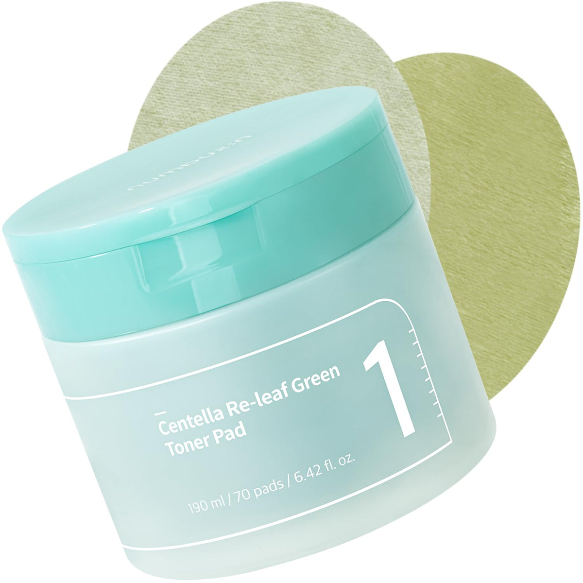 numbuzin No.1 Centella Re-leaf Green Toner Pad, Two-Sided Cica and Bamboo Pads for Oil and Water Balance, 70 Pads