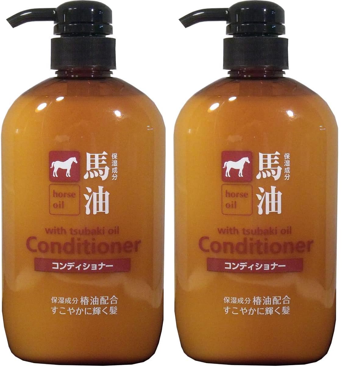 Kumano Yushi Horse Oil Conditioner with Horse Oil, Camellia Oil and Hyaluronic Acid for Glossy Hair, Weakly Acidic, 600 mL Pump Bottle, One or Two Bottles