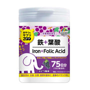 Iron and Folic Acid Chewable Tablets, Grape Flavor, 150 Tablets for 75 Days, with Vitamin B6 and Vitamin B12