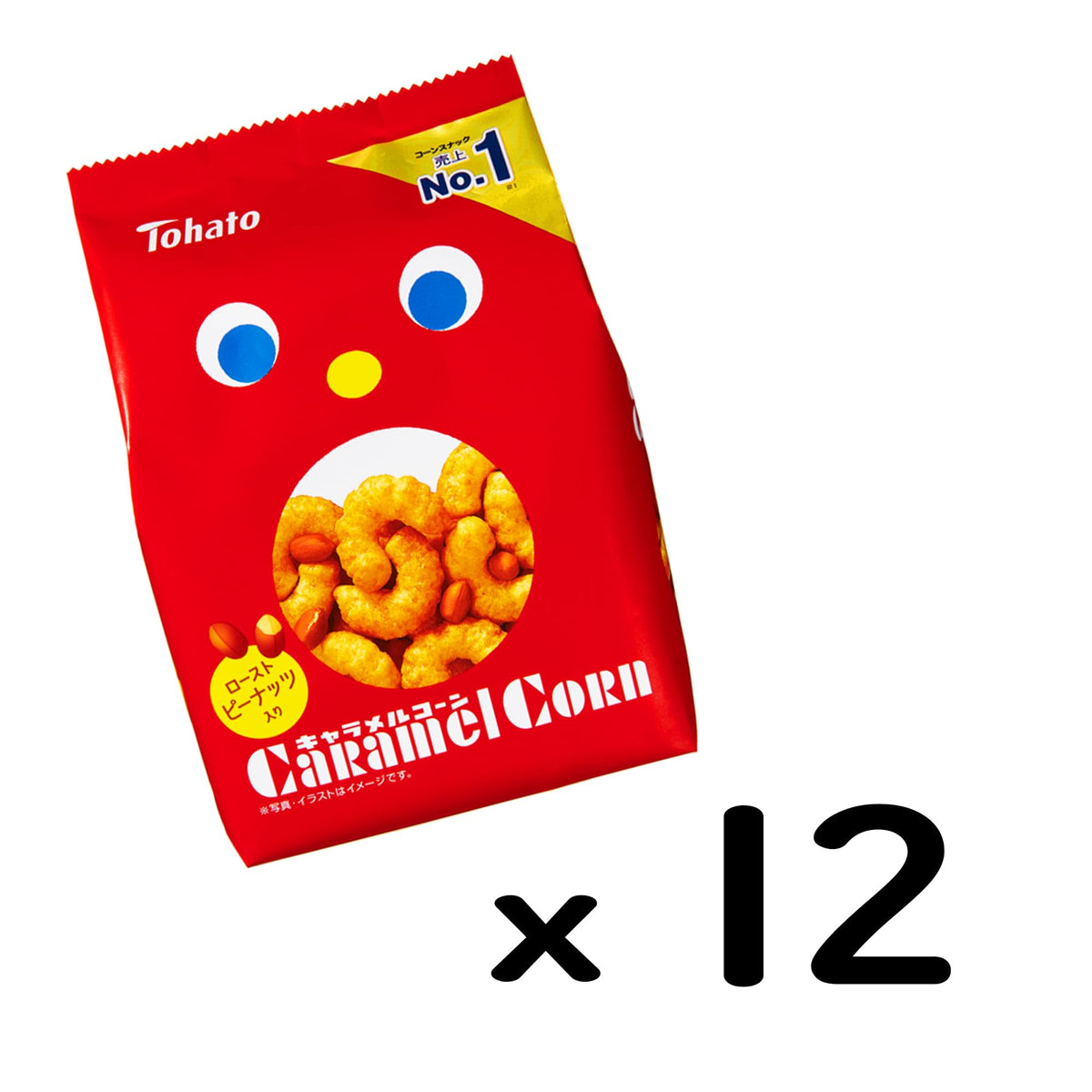 Tohato Caramel Corn Snack with Roasted Peanuts, 70 g x 12 Bags