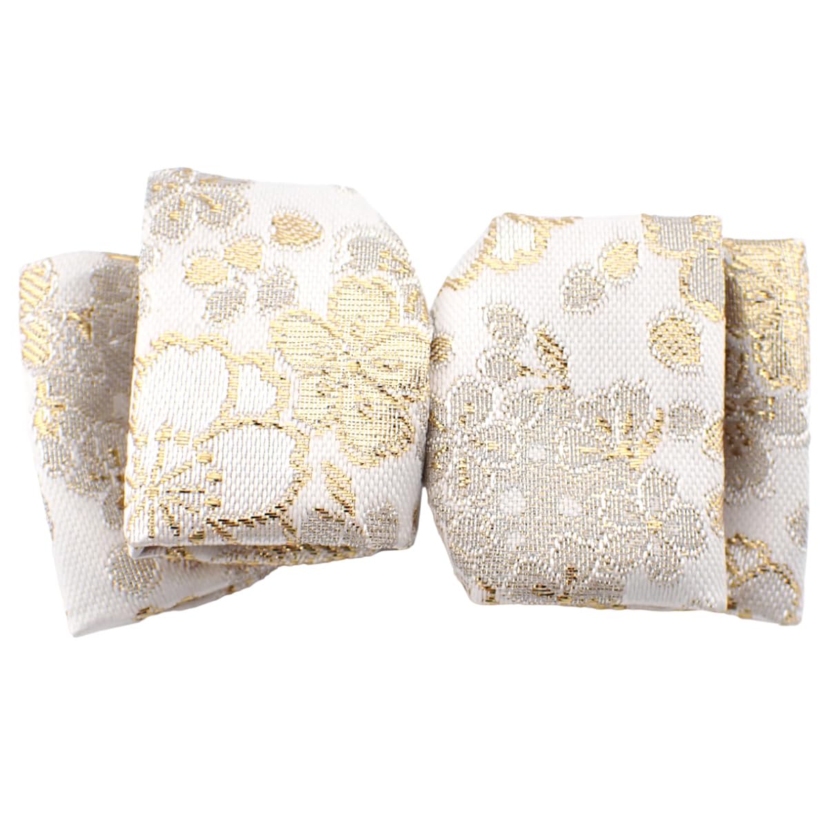 Nishijin-Ori Ribbon Hair Barrette for Women, Made in Japan Kyoto Gold Brocade Floral Bow Hair Clip