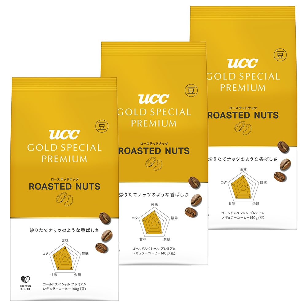 UCC Gold Special Premium Roasted Coffee, Deep Cacao Or Roasted Nuts In Beans Or Ground, Mellow Caramel Ground, 3 Bags Of 140 g