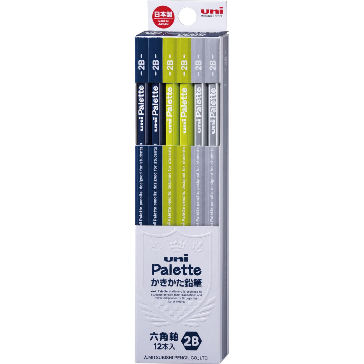 Mitsubishi Pencil Uni Palette Kakikata Learning Pencils, Hexagonal Shaft, Box of 12, Grades HB, B, 2B, 4B or 6B in Pastel, Mint, Navy, Ivory and Character Designs, 47 x 198 x 17 mm and 66 g