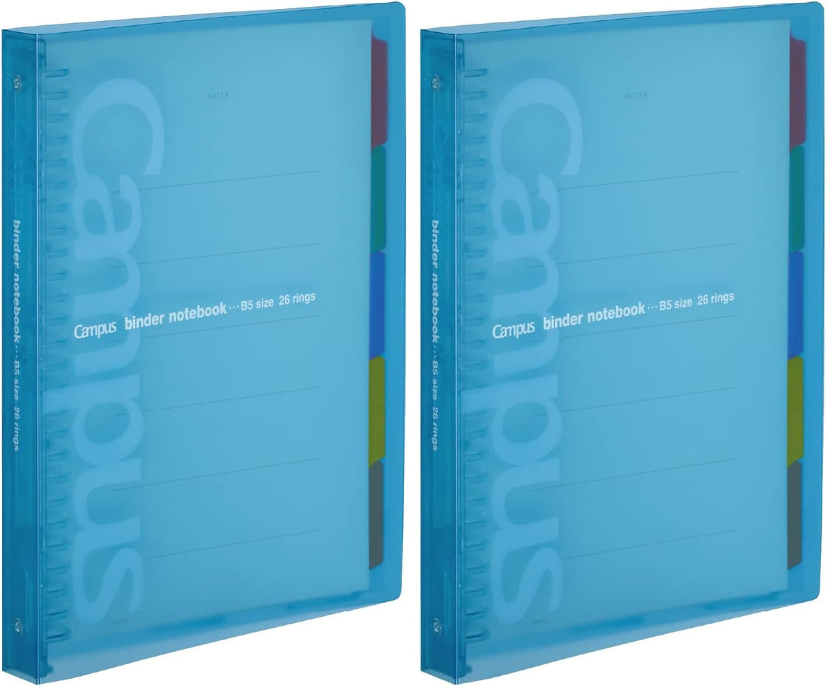 Kokuyo Campus Loose-Leaf Binder, B5 26 Holes for Up to 100 Sheets, Slide-Ring Plastic Binder with Translucent PP Cover, 272 x 215 x 29 mm, Eight Colours