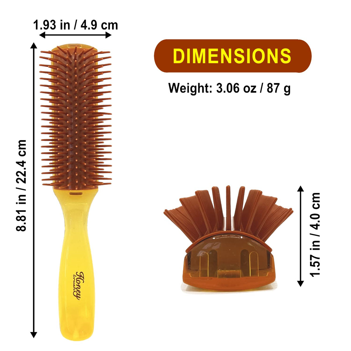 VESS Honey Blow Brush H-1000, 9-Row Pin Brush with Honey and Royal Jelly Microcapsules, Amber, Made in Japan