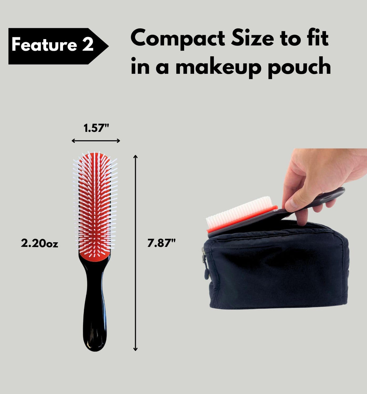 Classic 9-Row Detangling Hair Brush for Curly, Wavy and Thick Hair, Set of 2, Black